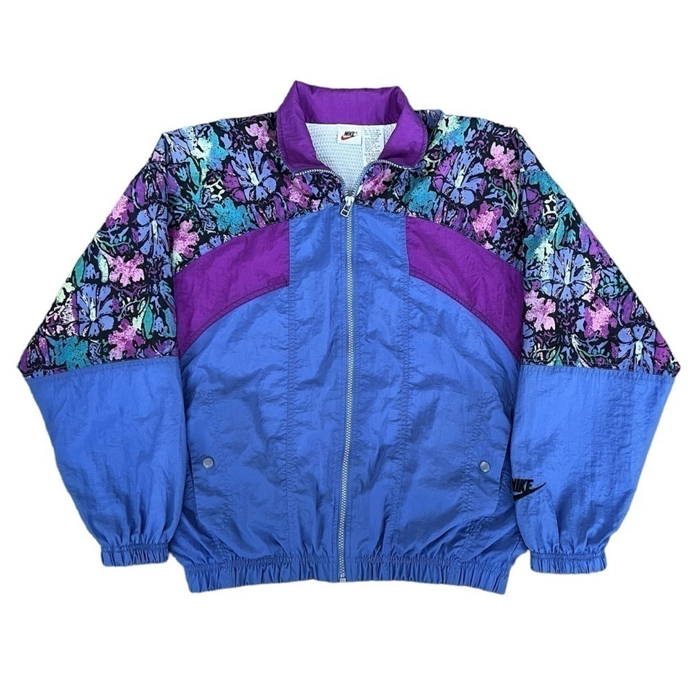 Vintage Nike Women’s Two-Tone Floral Full Zip Wind Breaker 90s Colorful Size M